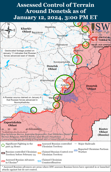Mappa delle operazioni militari al 13 gennaio 2024 - situazione al fronte 