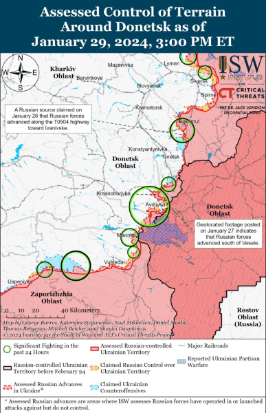 Mappa delle operazioni militari al 30 gennaio 2024 — situazione al fronte