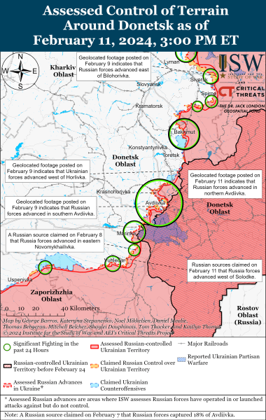 Mappa delle operazioni militari al 12 febbraio 2024 - situazione a la parte anteriore