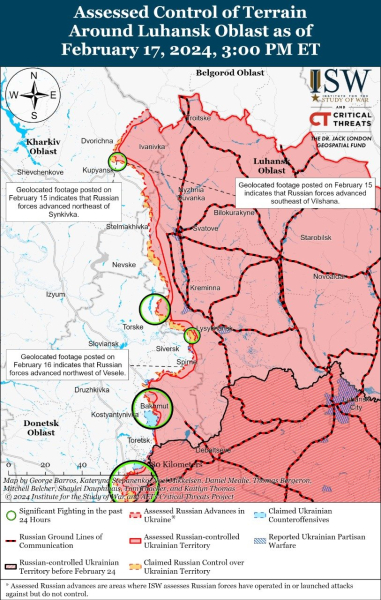 Mappa delle operazioni militari al 18 febbraio 2024 - situazione al fronte