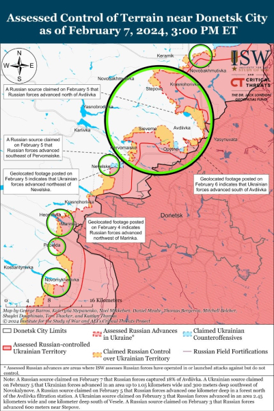 Mappa delle operazioni militari all'8 febbraio 2024 — situazione al fronte