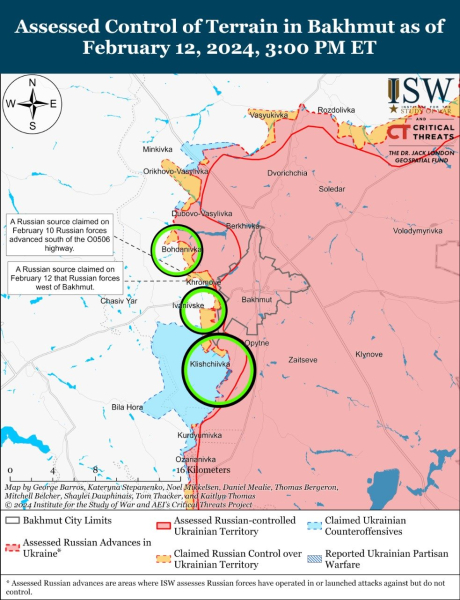 Mappa delle operazioni militari al 13 febbraio 2024 - situazione al la parte anteriore