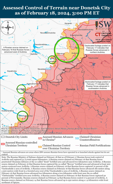 Mappa delle operazioni militari al 19 febbraio 2024 - situazione al la parte anteriore