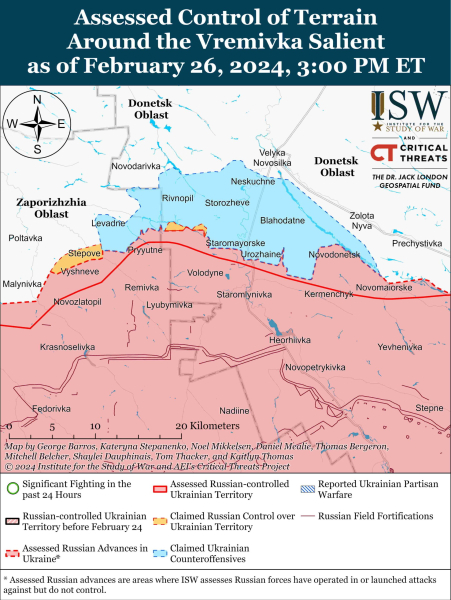 Mappa delle operazioni militari al 27 febbraio 2024 - situazione al la parte anteriore