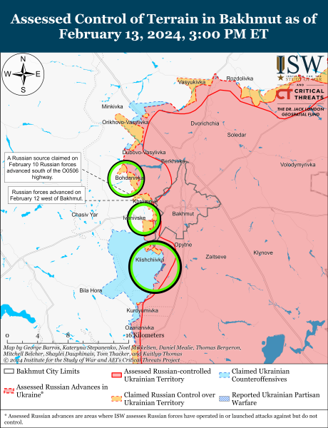 Mappa delle operazioni militari del 14 febbraio 2024 - la situazione al fronte