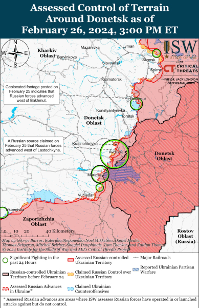 Mappa delle operazioni militari al 27 febbraio 2024 - situazione al fronte