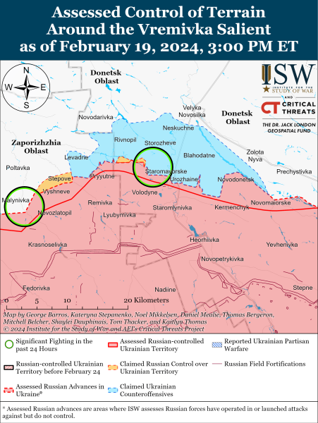 Mappa delle operazioni militari del 20 febbraio 2024 - la situazione al fronte