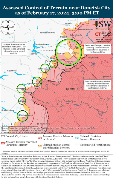 Mappa delle operazioni militari al 18 febbraio 2024 - situazione al fronte