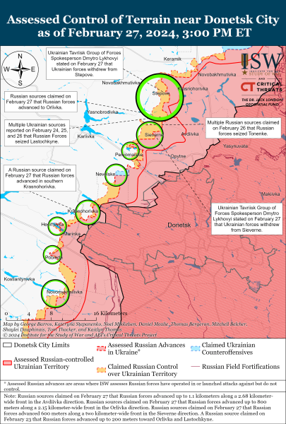 Mappa delle operazioni militari del 28 febbraio 2024 - la situazione al fronte