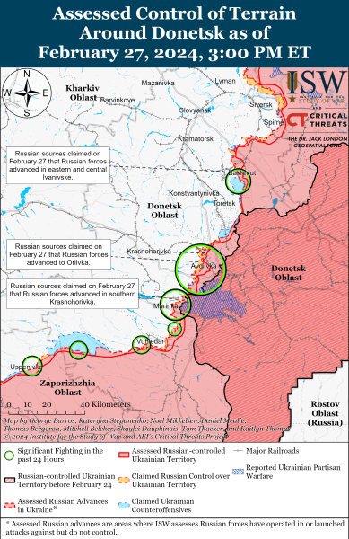 Mappa delle operazioni militari al 28 febbraio 2024 - situazione al fronte