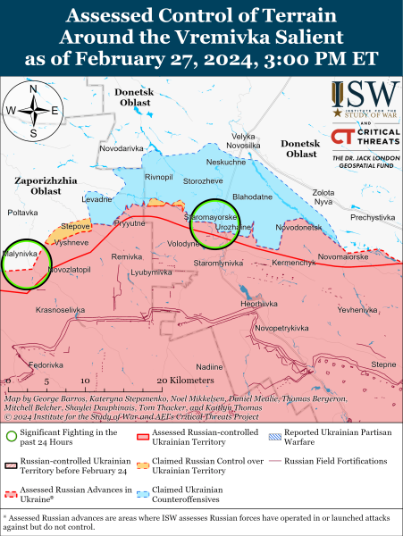 Mappa delle operazioni militari del 28 febbraio 2024 - la situazione al fronte