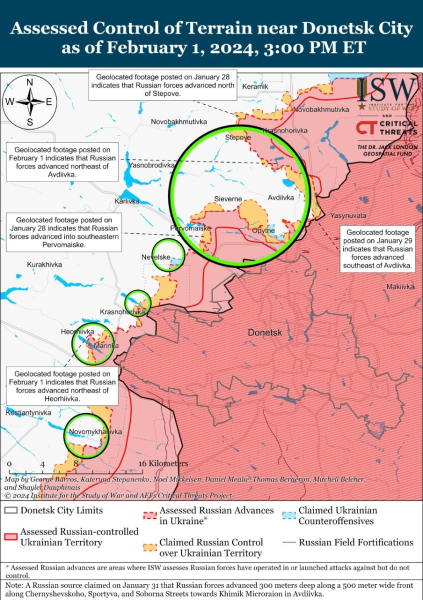 Mappa delle operazioni militari al 2 febbraio 2024 - situazione al front