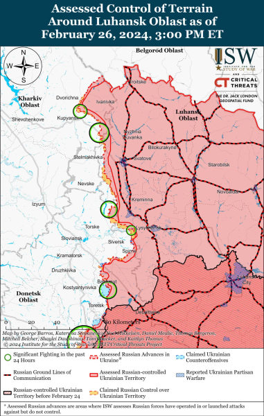 Mappa delle azioni di combattimento del 27 febbraio 2024 — situazione al fronte