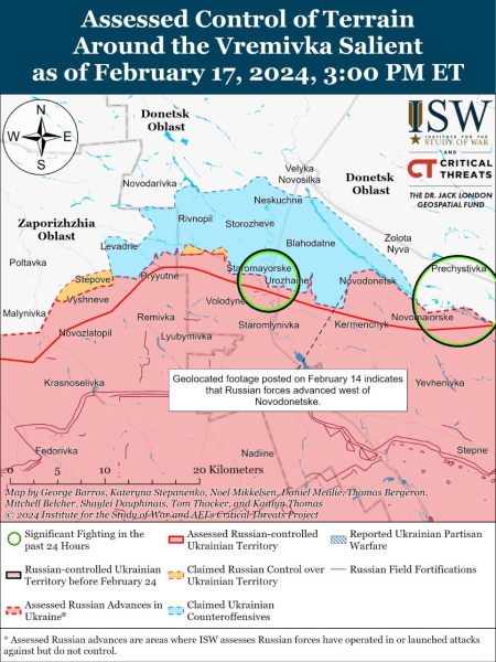 Mappa delle operazioni militari al 18 febbraio 2024 - situazione al fronte