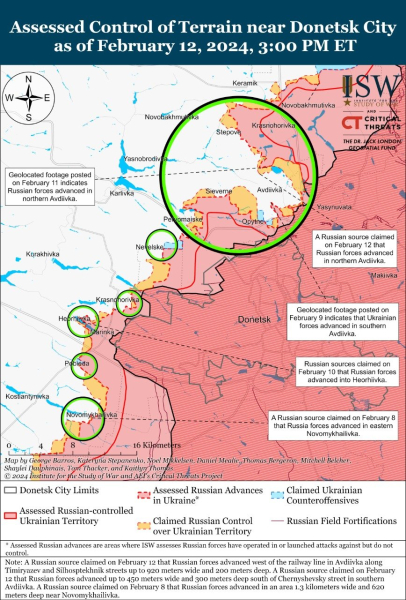 Mappa delle operazioni militari al 13 febbraio 2024 — situazione al fronte