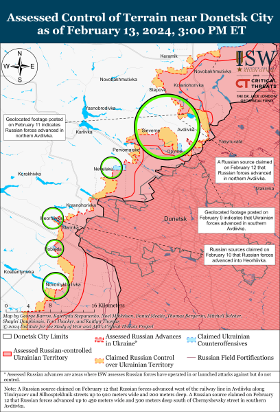 Mappa delle operazioni militari del 14 febbraio 2024 - la situazione al fronte