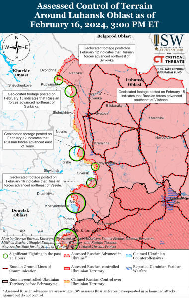 Mappa delle operazioni militari al 17 febbraio 2024 - situazione al fronte