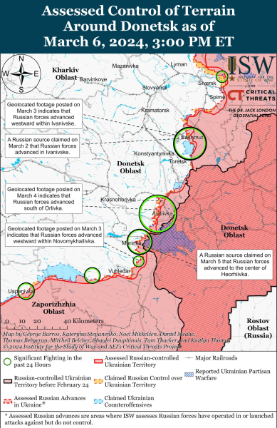 Mappa delle operazioni militari per il 7 marzo 2024 - situazione al fronte