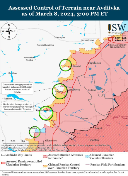 Mappa delle operazioni militari al 9 marzo 2024 - situazione al fronte