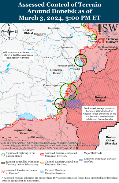 Mappa delle operazioni militari del 4 marzo 2024 - la situazione al fronte