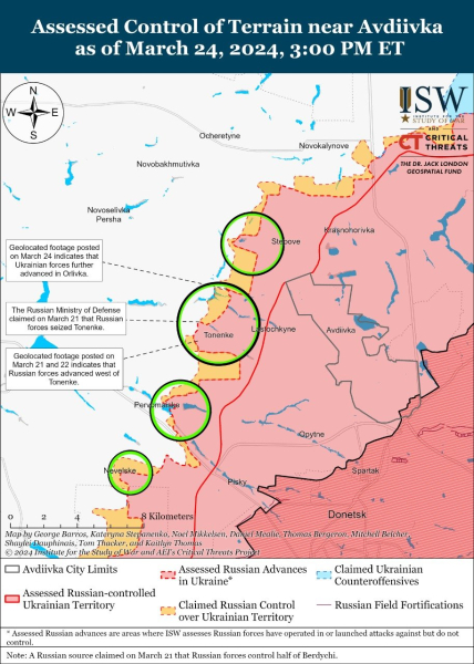 Mappa delle operazioni militari del 25 marzo 2024 - situazione al fronte