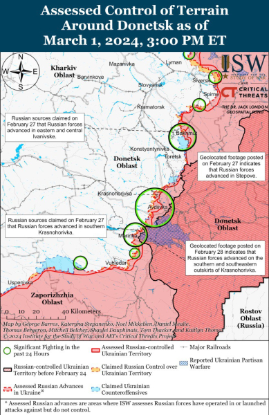 Mappa delle operazioni militari al 2 marzo 2024 - situazione al fronte