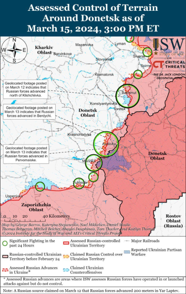 Mappa delle operazioni militari per il 16 marzo 2024 — situazione al fronte