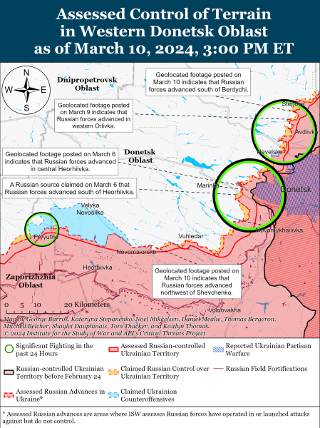 Mappa delle operazioni militari dell'11 marzo 2024 - la situazione al fronte