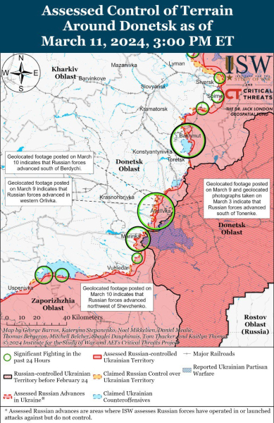 Mappa delle operazioni militari al 12 marzo 2024 - situazione al fronte