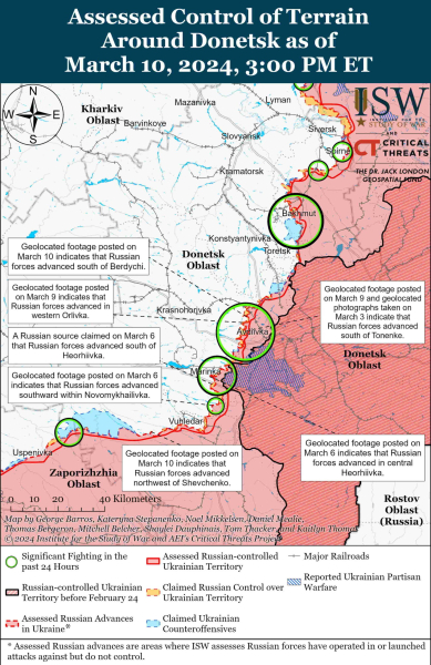 Mappa delle operazioni militari dell'11 marzo 2024 - situazione al fronte 