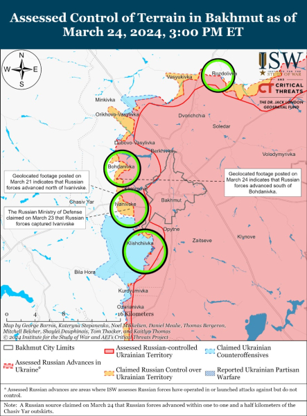 Mappa delle operazioni militari per il 25 marzo 2024 - situazione al fronte