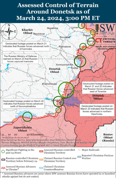 Mappa delle operazioni militari del 25 marzo 2024 - situazione al fronte