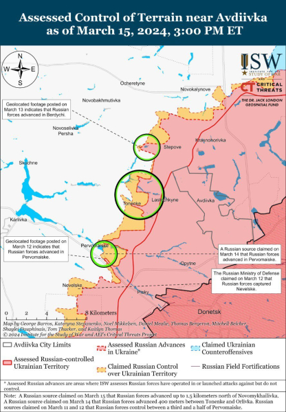 Mappa delle operazioni militari del 16 marzo 2024 - situazione al fronte