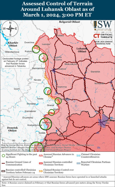 Mappa delle operazioni militari al 2 marzo 2024 - situazione al la parte anteriore