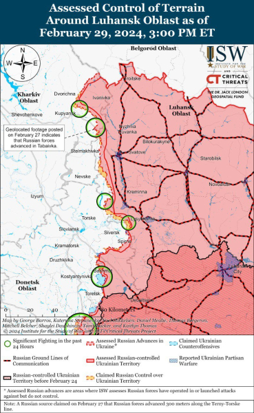 Mappa delle operazioni militari al 1 marzo 2024 - situazione al la parte anteriore