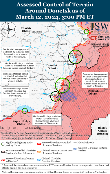 Mappa delle operazioni militari del 13 marzo 2024 - la situazione sul fronte