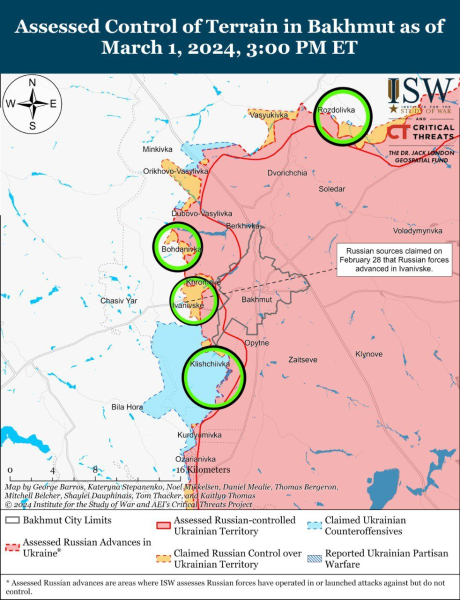 Mappa delle operazioni militari al 2 marzo 2024 - situazione a la parte anteriore