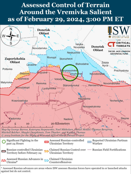 Mappa delle operazioni militari al 1 marzo 2024 — situazione al fronte