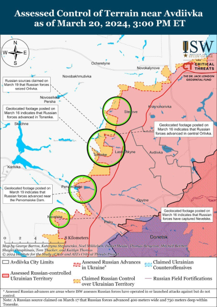 Mappa delle operazioni militari al 21 marzo 2024 — situazione al fronte