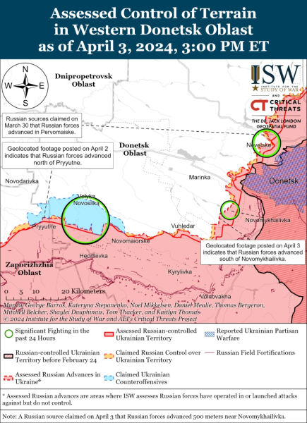 Mappa delle operazioni militari al 4 aprile 2024 - situazione al fronte