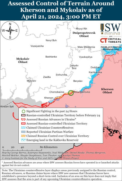 Mappa delle operazioni militari del 22 aprile 2024 - situazione al fronte