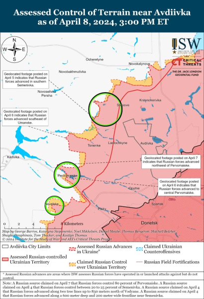 Mappa delle operazioni militari al 9 aprile 2024 - situazione al fronte