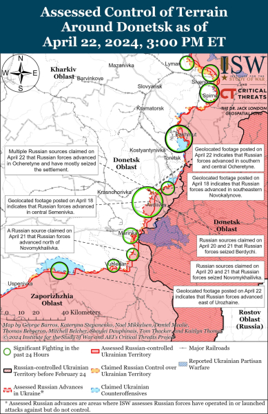 Mappa delle operazioni militari al 23 aprile 2024 - situazione al fronte