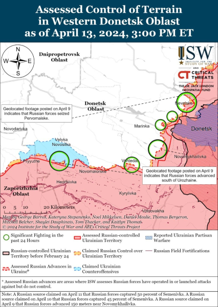 Mappa delle operazioni militari al 14 aprile 2024 - situazione al fronte