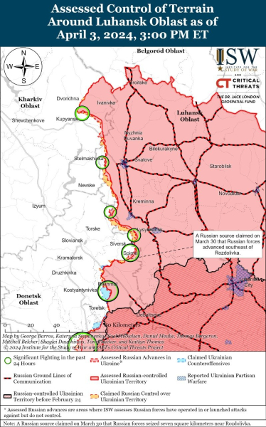 Mappa delle operazioni militari al 4 aprile 2024 — situazione al fronte