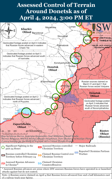 Mappa delle operazioni militari per il 5 aprile 2024 - situazione al fronte