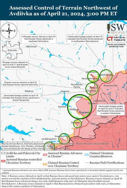 Mappa delle operazioni militari per il 22 aprile 2024 - situazione al fronte