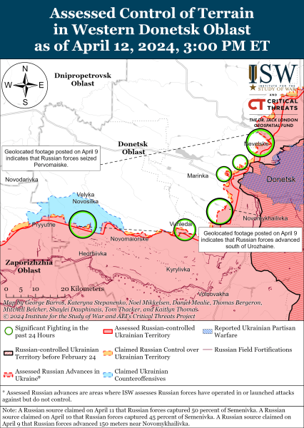 Mappa delle operazioni militari al 13 aprile 2024 - situazione al fronte