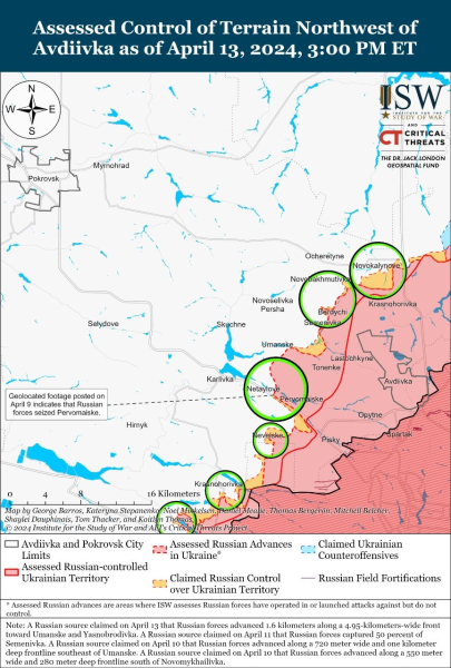 Mappa delle operazioni militari per il 14 aprile 2024 — situazione al fronte