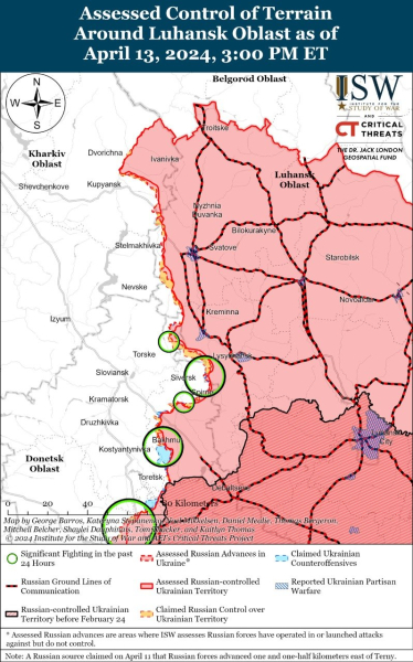 Mappa delle operazioni militari del 14 aprile 2024 - situazione al fronte